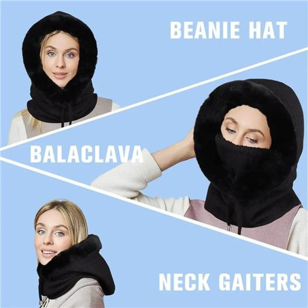 Women's Ski Mask Balaclava Face Mask Knitted Warm Fleece, Black